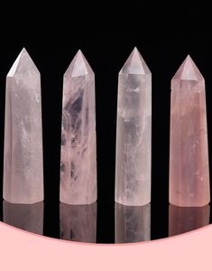 Naturalny różowy kryształowy wieżę sztuki Mineral czakra leczenie Wandsreiki Energy Stone Sixsided Quroze Point Magic Wand Rough Polished6094457