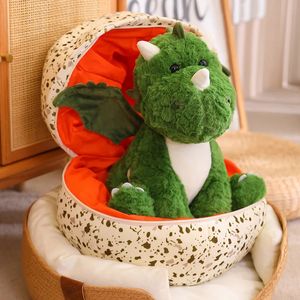 2 w 1 dinozaur Plush zielone dziecko dino w smokowej zabawku w jajku urocze przytulanie śpiącej lalki Boże Narodzenie Halloween Prezenty na prezenty 240509