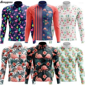 Racingjackor Män Flamingo Cycling Jersey Set Long Sleeve Mountain Bike Clothing Breattable Mtb Bicycle Clothes Wear för Mans