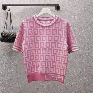 Projektantka Wysokiej jakości damska pełna liter F Połowa rękawie Sweter Knitte Street T-shirt moda na imprezę Top Sweter Luksusowy dzianinowy koszulka okrągła szyja krótkie rękawy