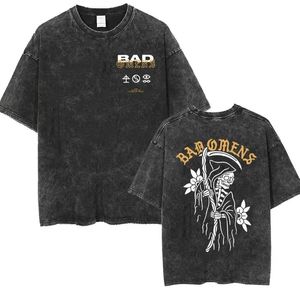Bad Omens Band Music Tour 2024 gewaschener T-Shirt Retro 90s Männer Frauen Kleidung Y2K Hip Hop T-Shirt Freizeit übergroß