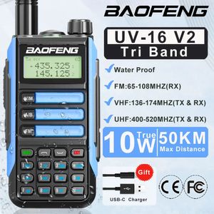 Baofeng Uv16 Max Walkie talkie 10 km militare 10w potente impermeabile VHF UHF CB Ham Band Banda a due vie USBC Charger 240509