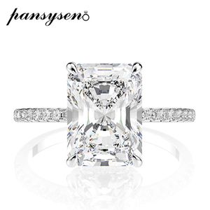 Pansysen Real 925 Sterling Gümüş Emerald Cut Oluşturan Moissanite Elmas Alyans Kadınlar İçin Lüks Teklif Nişan Yüzüğü CX2006 2785