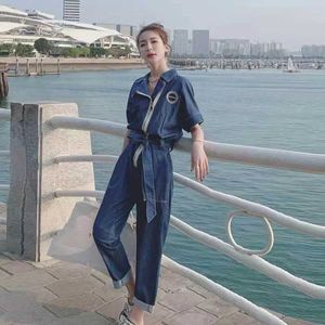 Kvinnors jumpsuits Rompers denim Jumpsuit Women Korean Style Overdimensionerad hög midja Casual One Piece Outfit Women PlaySuit Vintage Pants Overalls For Women Y240510