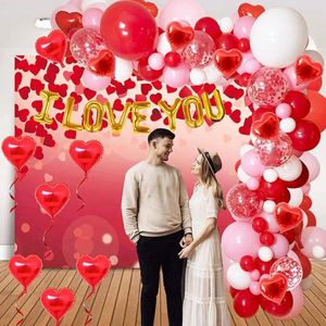 Decorazione per feste rosa palloncini bianchi rosso bianco riutilizzabile petali di rosa kit di ghirlanda palloncini di San Valentino con pellicola d'amore per l'anniversario di matrimonio