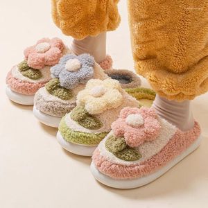 Тапочки женщины зима теплые мягкие пушистые дома, дамы, плюшевые материнские туфли с цветами милые слайды