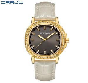 CRRJU 2019 New Fashion Brand Leather Strap Diamond Quartz Women Watches女性レディースドレスウォッチ女性カジュアルゴールドウォッチ2126574