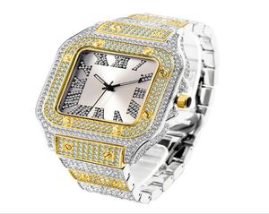 Missfox Roman Scale Trendy Hip Hop Square Dial Mens Mens Watches光沢のある贅沢な時計完全なダイヤモンド正確なクォーツ運動ライフWaterpro1814034