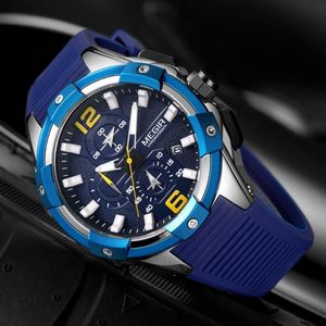 Armbandsur 2021 herrklockor Megir Top Brand Silicone Strap Chronograph Waterproof Quartz Sport Watch for Men Relogio Masculino 222G