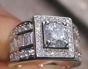 Fine Luxury SZ8910111213 Marca de jóias de luxo 10kt Gold Gold Gold White Topaz White Round Cut noivado de casamento Men Ring com B1627100