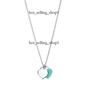 10A 925 STERLING Gümüş Kolye Kolye Kolyeleri Kadın Mücevher Mücevherleri Resmi Klasik Co Blue Heart Lüks Kalite Tasarımcı Bilezik Tiffanyjewelry 740