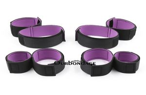 Bondage Ourbondage Black Purple Nylon Fetish Leg Open BDSM Restraints handleds Ankle Arm lårmanschettar för vuxna nybörjare Sex Toy5467006