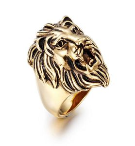 Fashion Men039s Gold Silber Schwarz Edelstahl Ring übertrieben Domineering Lion Head Rings Vintage Gothic Punk Rock Biker R7800991