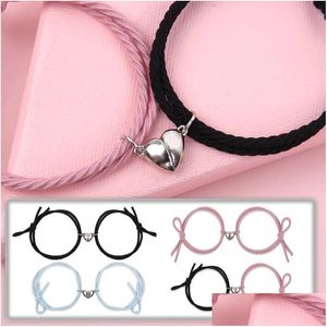 Andere Armbänder 2pcs/Paar einstellbares Magnetpaar für Liebhaber handgefertigtes elastisches Gummiband Love Drop Lieferung Schmuck Dhgarden Dhnxo