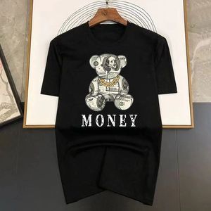 Money Bear Gold Necklace Personality Print Men Tshirt Oversized Cotton T Shirts High Quality Brand Street Loose TShirt 240510