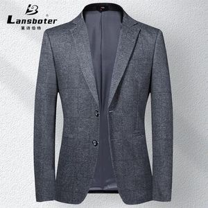 Мужские костюмы Lansboter Grey Men Suit Casual Spring и осень -эластичная корейская версия Slim Fit Mid Youth Fashion маленькое пальто