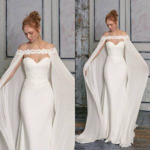 Elegant spetsapplikation Brudjackor Custom Made Long Chiffon Wedding Cape Shawls Wraps för formella klänningar 309A