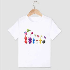 T-shirt che vendono caldi per bambini t-shirt videogiochi pikmin 4 cartoni animati stampati per ragazzi per bambini estate top a maniche corte neona