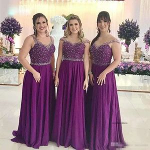 Sparkle Purple Long Bridesmaids 2019 Illusion Back Cap Sleeve A-Line Wedding Guest Dress Floor Length Maid Of Honor Dresses 62 0510