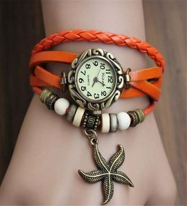 Fashion Vine Victorian Starfish Leder Uhr Uhr Stunde Echtes Ledermanschette Armband Uhr für Damen Girls Women5223401