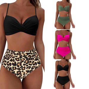 Women's Swimwear 2024 new split high waisted sexy swimsuit for women with small breasts gathered in bikini for women