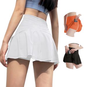 Womens Tennis Skirts Pleated Yoga Skirt Gym Clothes Women Running Fitness Golf Pants Shorts Sports Back Waist Pocket Zipper