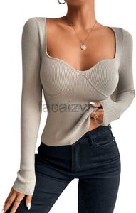 Women's T Shirt Tees women's casual long sleeved heart-shaped collar ribbed knit top slim fitting pullover sweater Plus Size tops