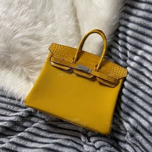 12a Specchio Specchio di lusso Classista Brse di design donna borsetta tutta fatta a mano in vera pelle patchwork Crocodile giallo 30 cm BASSO CHUADA CASA CHUADI