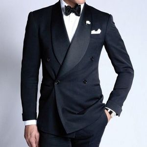 Double Breasted Navy Hochzeitsbräutigam Smoking für Mann Anzüge 2022 Schal -Revers Slim Fit Speigerte zweiteilige männliche Blazer 271g