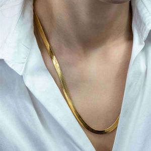 Pendanthalsband Sterling Sier Gold 4mm platt kedja halsband för kvinnor fina smycken bröllop gåva choker clavicle j230809