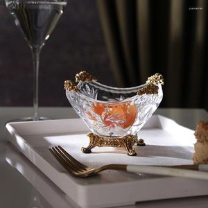 Plates European Light Luxury Transparent Crystal Glass Fruit Snack Bowl Home Nuts Storage Small Copper Decorative