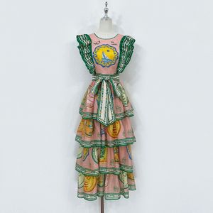 Linen patchwork ramie printed flower backless dress