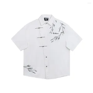 Camisas casuais masculinas de estilo de metal diagonal de estilo chinês Design de manga curta Blusa de verão Metade