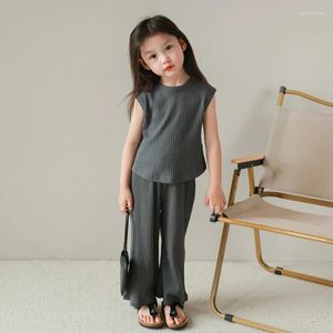 Set di abbigliamento bambine ragazze estate canotta senza maniche canotte lunghi pantaloni lunghi camicia di seta e camicia per pantaloni per pantaloni a due pezzi.