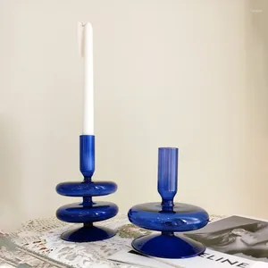 Candle Holders Royal Blue Glass Holder Vase Home Restaurant Romantic Decoration Abstract Creative Homestay Shooting Props