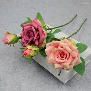 Flores decorativas 10pc Artificial 2heads Roses Casamento Bouquet Bouquet Flor de seda Rosa para festa Decoração da sala de estar Floral Layout