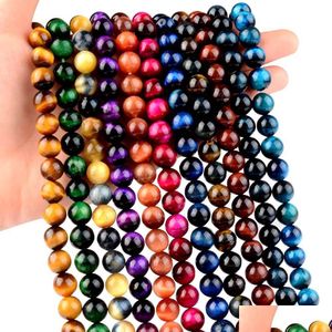 Agate 9 Colors Tiger Eyes 5A Beads 6-8Mm Round Natural Stone Loose Tigerite Bead Diy Drop Delivery Jewelry Dhgarden Dhsnu