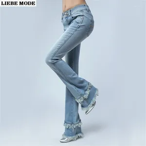 Women's Jeans Women's Flared Bootcut Blue Pants For Women Mid Waist Flare 90s Retro Skinny Denim Trousers Bell Bottoms Tassel