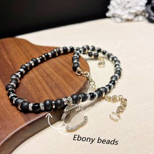 Moda letra dupla pingente de diamante Ebony contas de colar de encantador designer de cadeia de festas femininas marca de casamento de festa de casamento 18k jóias de ouro B609