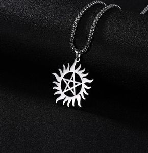 Skyrim Stainless Steel Shining Sun Pentagram Pendant Necklace supernatural Dean Statement Box Chain Necklaces Jewelry for Men7711977