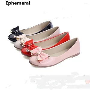 Casual Shoes Female Flat Heels Bowtie Sweet Round Toe Single Women Ballerina Big Size 32-48 Summer Style Of Beige Pink Mocasines Mujer