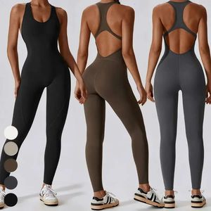 Lu Yoga Bodysuit alinha Alinhamento de macacão feminino Bodysuit de ioga Um macacão de controle ummy de controle com os trajes de back hole esportes trepadeiras fiess