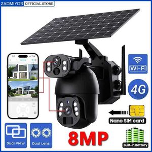 IP Cameras ZAOMIYOS 4K 4G Sim Outdoor Solar Camera WIFI Wireless PTZ Camera Dual Screen Human/Animal Detection Monitoring Wildlife Camera d240510