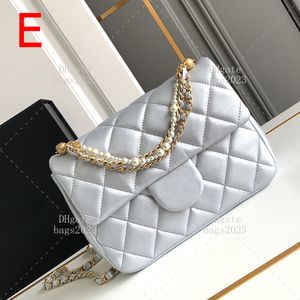 Designer Lambskin handbag 10A Mirror mass Artificial pearl chain bag Mini Tweed crossbody bag With box LC408