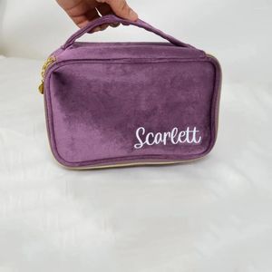 Storage Bags Personalized Makeup Bag Velvet Cosmetic Brush Custom Name Holiday Gift Bridesmaid Wedding Gifts