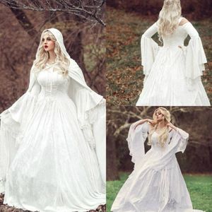 2020 Vintage Gothic Brautkleider Satin Spitze Eine Linie Sweep -Zug Bohemian Hochzeitskleid MADE MADE MADE MADEL LANGE SCHLÜSSE