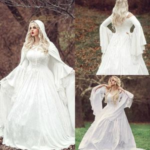 2020 Abiti da sposa gotici vintage in pizzo in raso a linea Sweep Train abito da sposa bohémien vestiti da sposa a maniche lunghe de mariee 328h