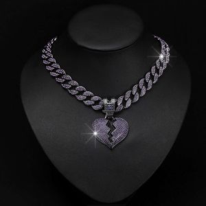 fashionable new jewelry accessories purple love full diamond pendant cuban chain hip hop broken heart pendant chain designers design holiday gifts