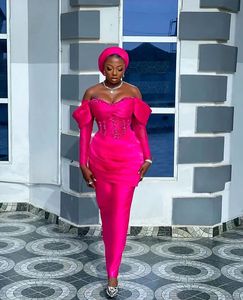 African Formal Party Dresses Off the Shoulder Lace Corset Nigerian Prom Guest Dress Back Slit Aso Ebi Evening Dress 2024
