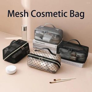 Cosmetic Bags Large Capacity Mesh Bag Portable Star Zipper Black Grey Makeup Travel Storage Case Offices